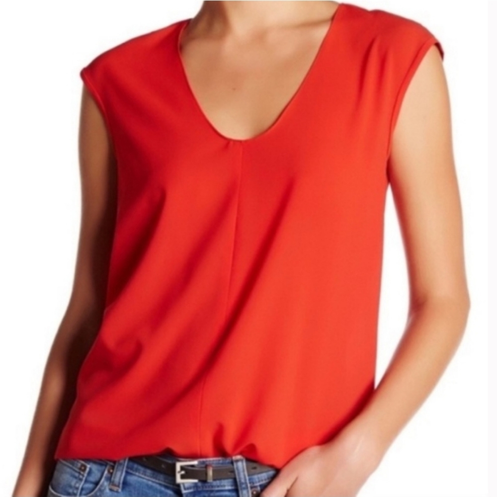 J. Crew Cap-Sleeve Shirttail Blouse Coral Flowy Semi Sheer  Size 8